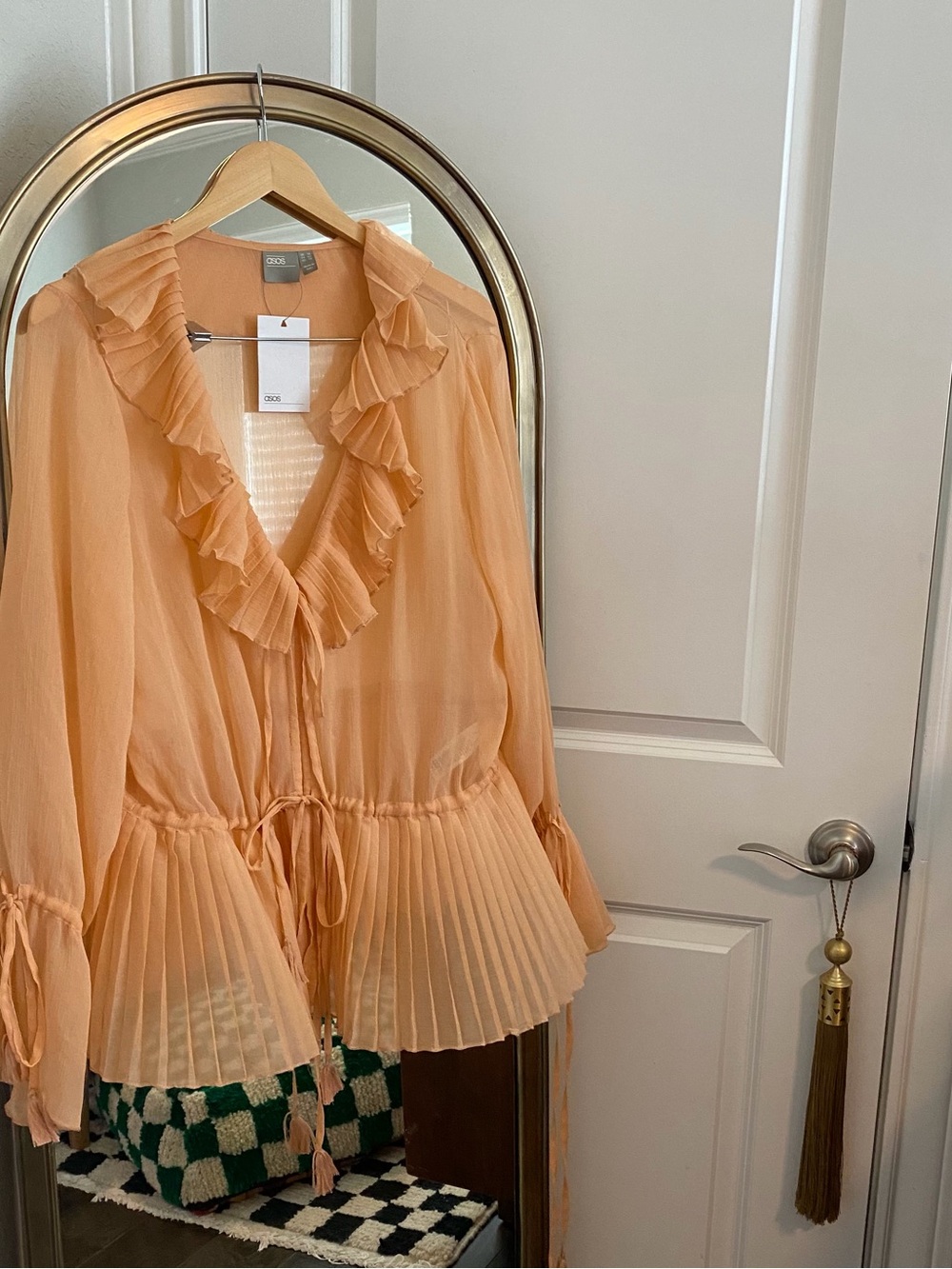 Asos Chiffon Ruffle Tie-Waist Peplum Top - Peach